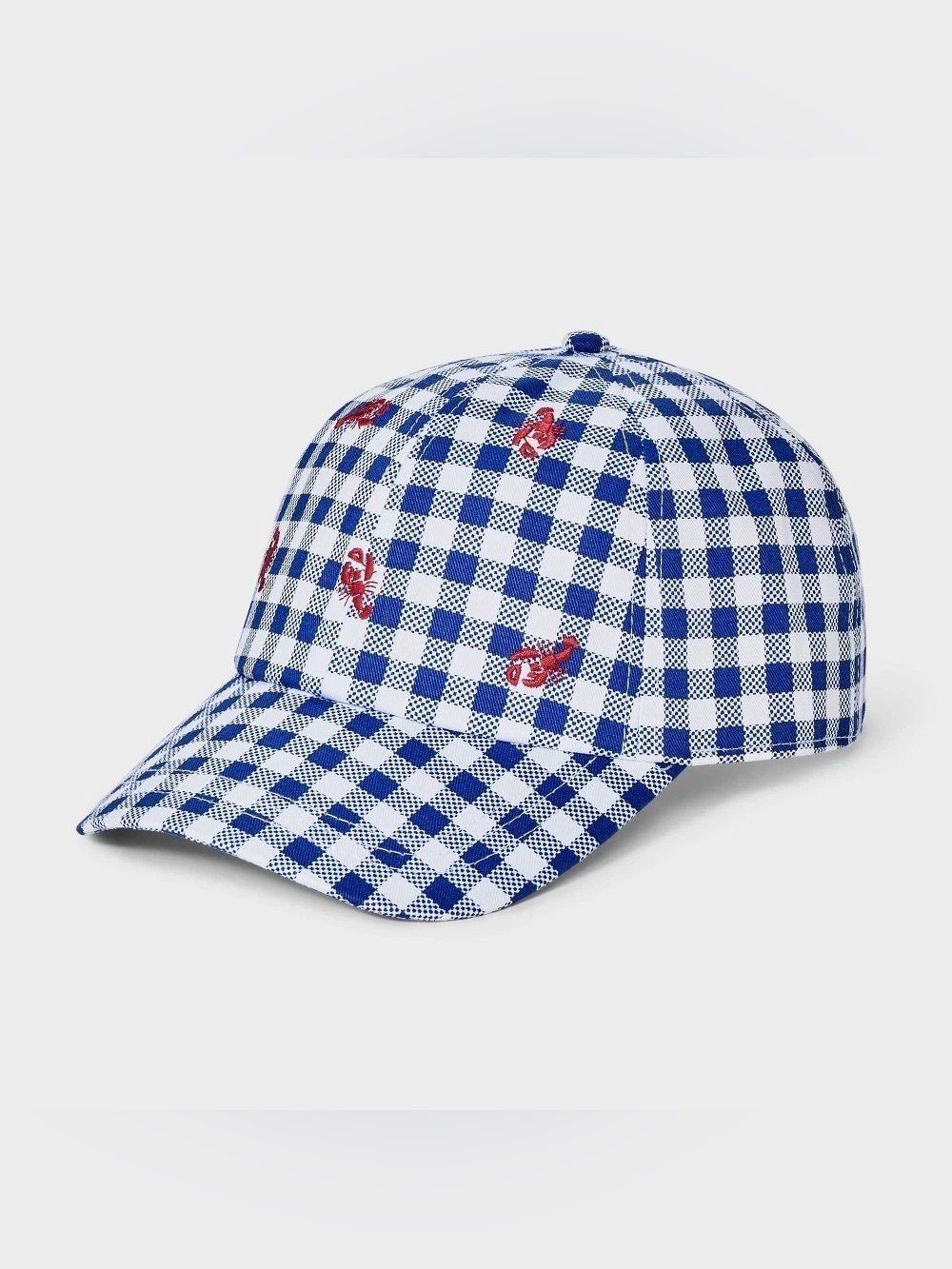 Universal Thread Blue Gingham Baseball Hat with Red Crab Motif